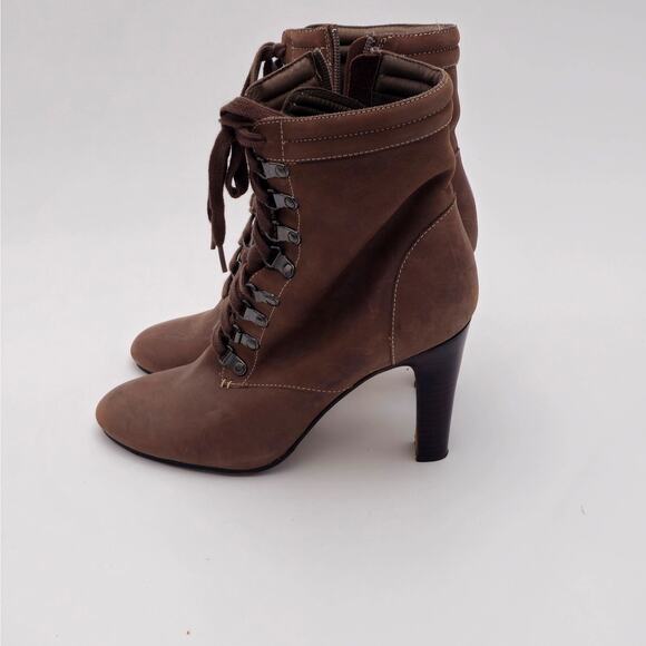 Halogen Vero Cuoio - 4" Heel Lace Up Brown Leather Granny Ankle Boots - Size 8.5 - Picture 2 of 9